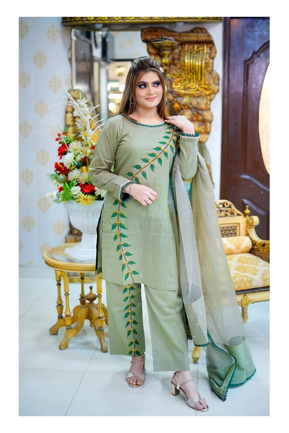 Emerald Leaf Hand-Painted